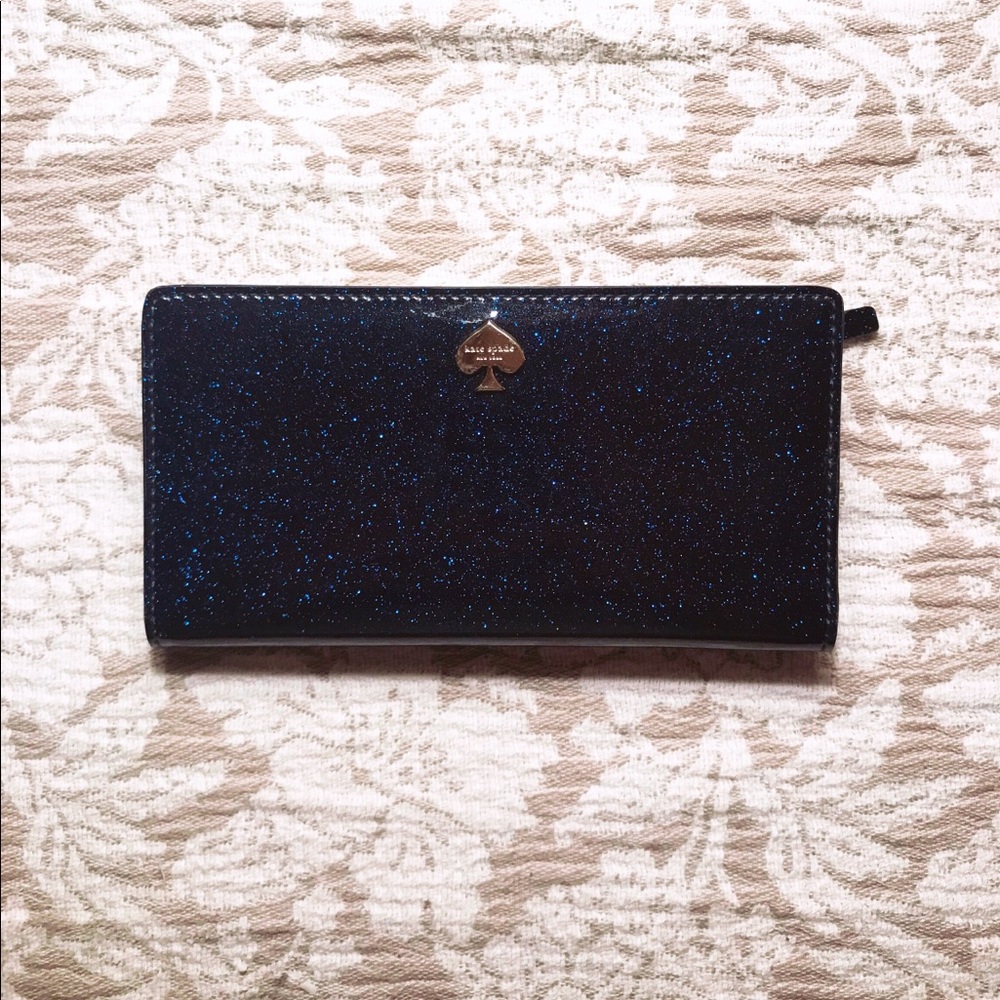 Kate Spade Navy Blue Glitter Checkbook Wallet